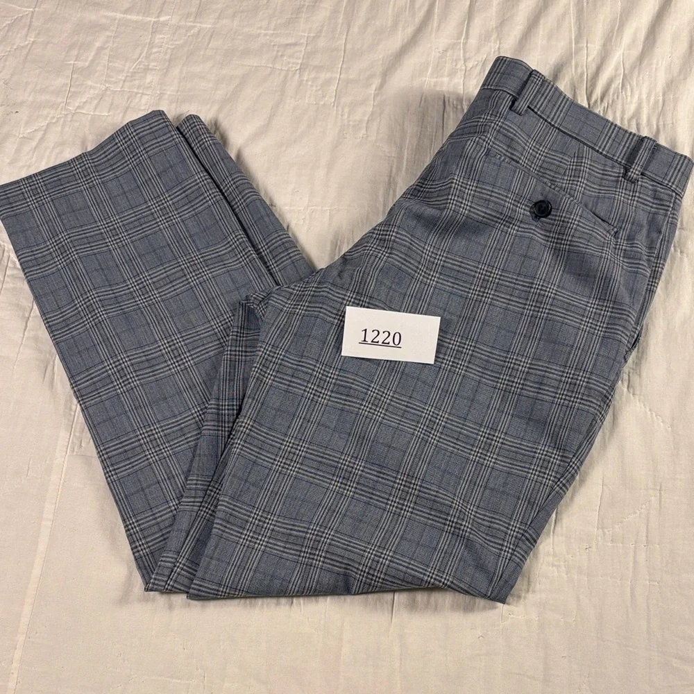 Tommy Hilfiger Men's 33x30 Blue Plaid TH Flex‎ Modern Fit Stretch Dress Pants